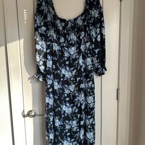 Free People Jaymes Floral Print Midi in Blue and Black